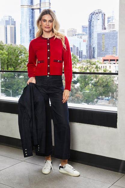 Womens Grace Tipped Cardigan Red P605005