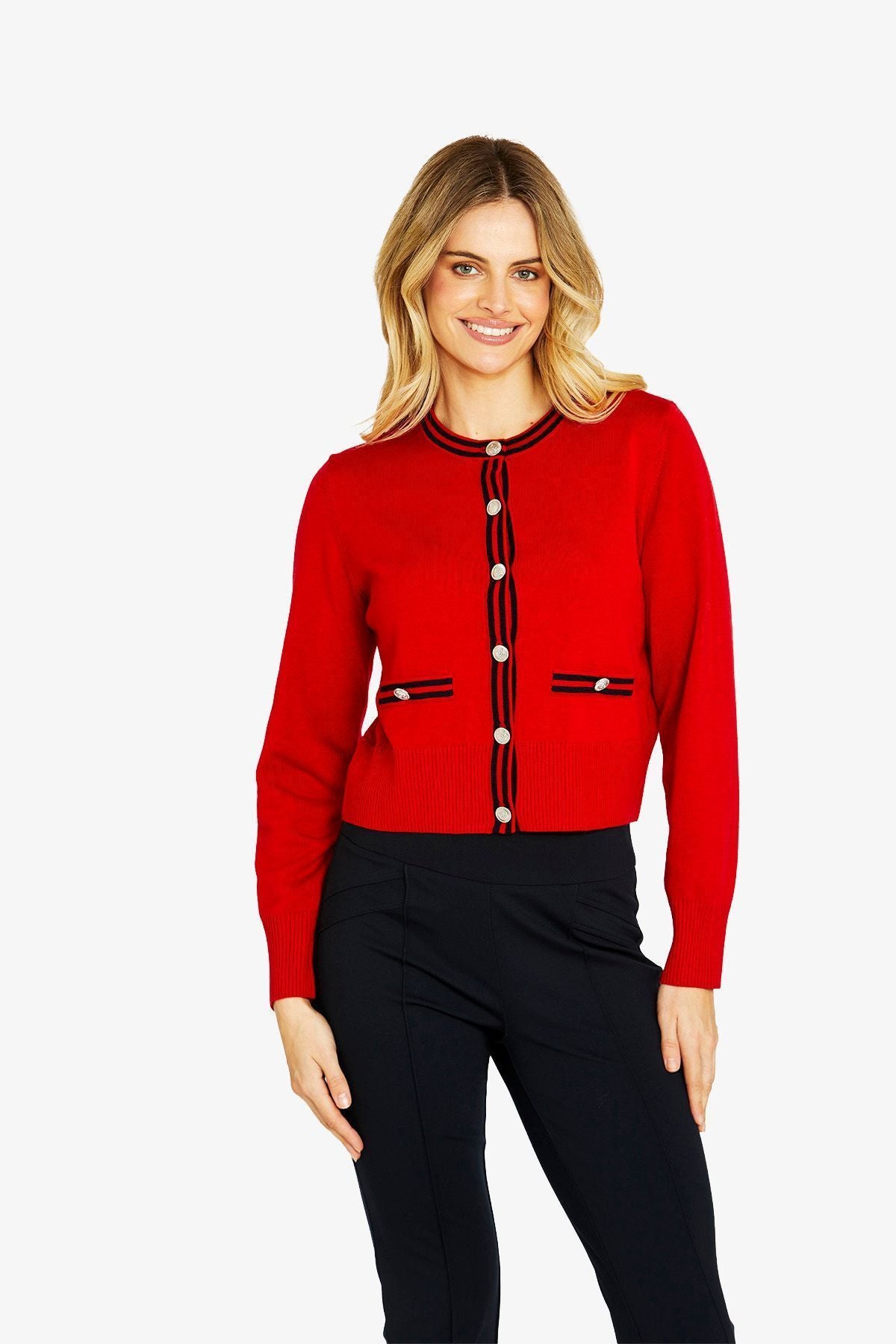 Womens Grace Tipped Cardigan Red P605005