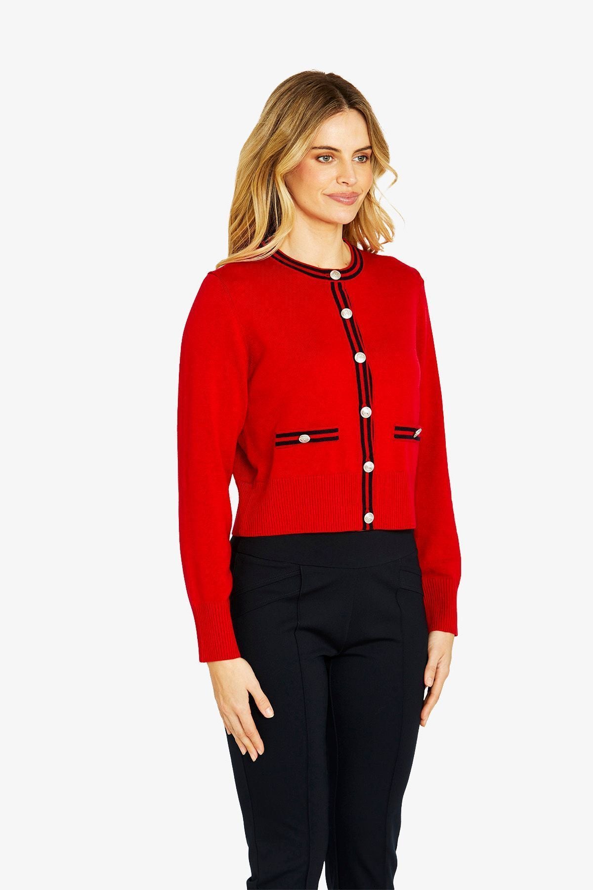 Womens Grace Tipped Cardigan Red P605005
