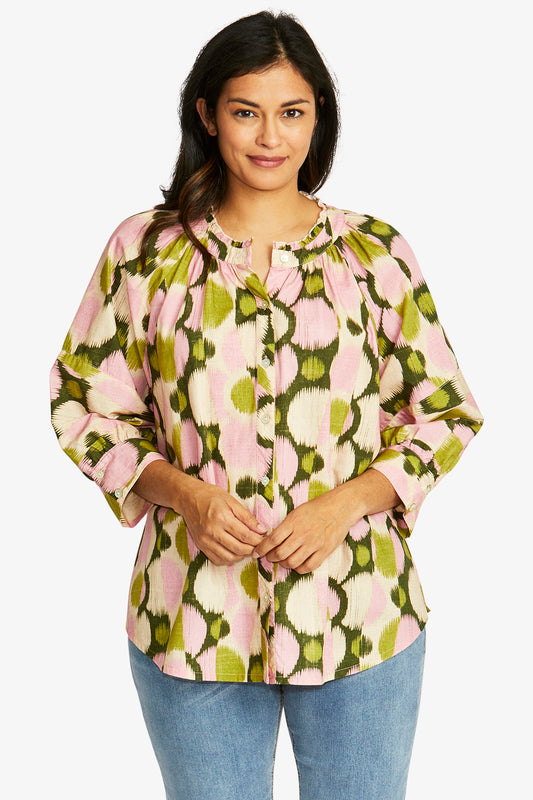 Women's Holland print button front blouse