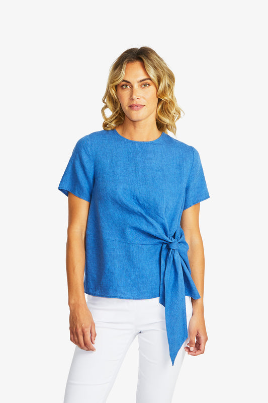 Jasmine Linen Knot Top in Regatta