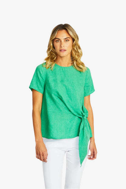 Jasmine Linen Knot Top in Parrot