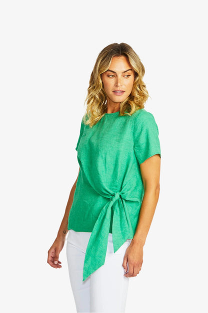 Jasmine Linen Knot Top in Parrot