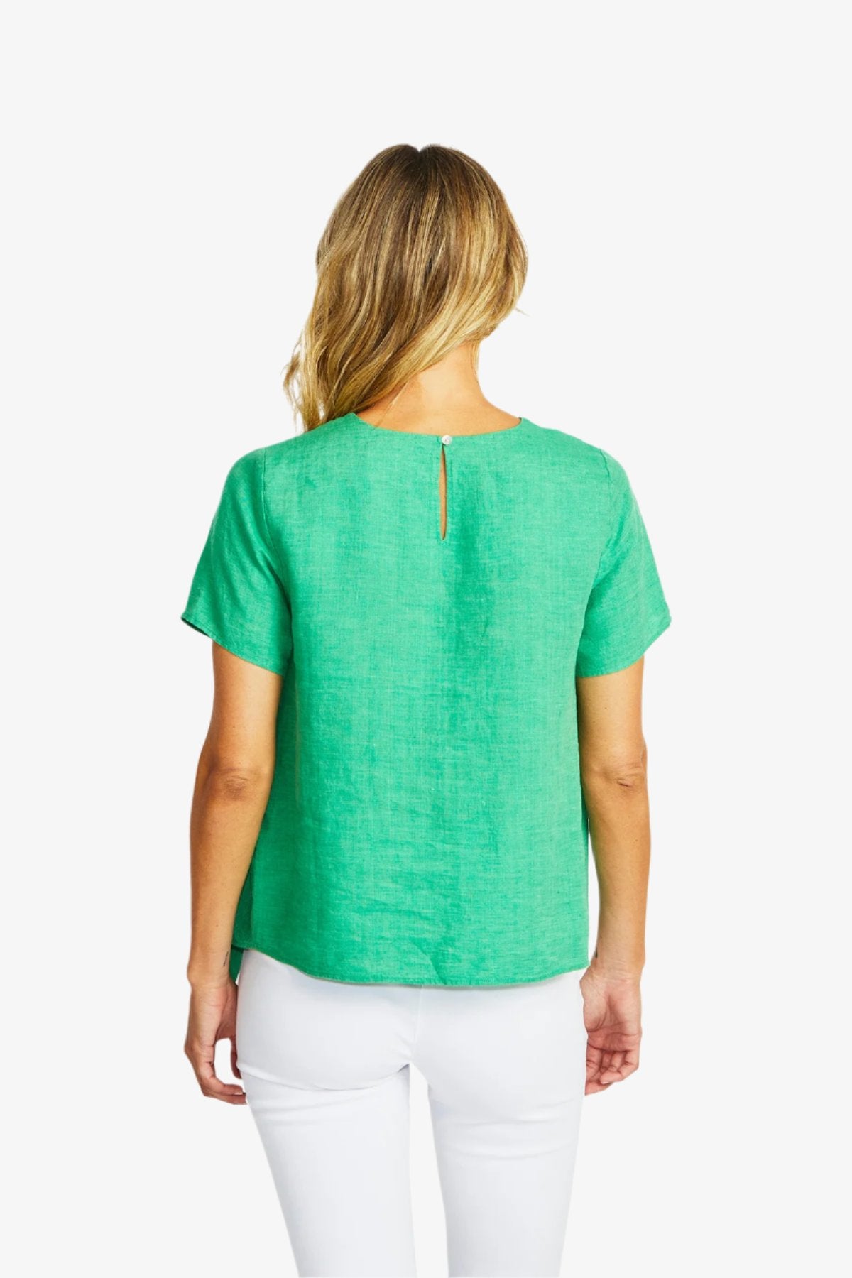 Jasmine Linen Knot Top in Parrot