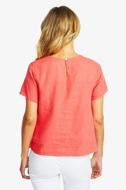 Jasmine Linen Knot Top in Coral