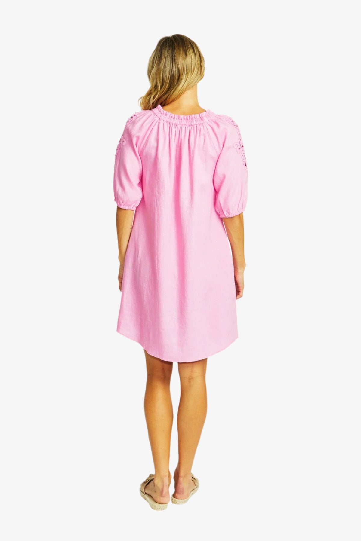 Jojo Linen Lace Trim Dress in Bubblegum