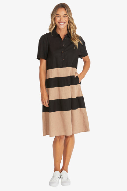 Kasbah Stripe Dress in Black/Wicker