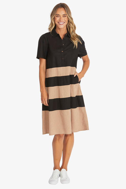 Kasbah Stripe Dress in Black/Wicker