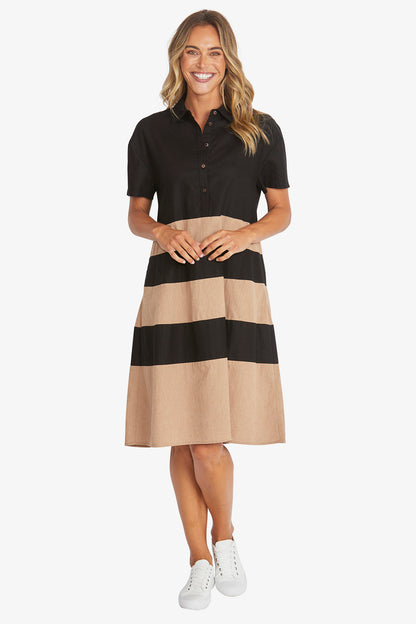 Kasbah Stripe Dress in Black/Wicker