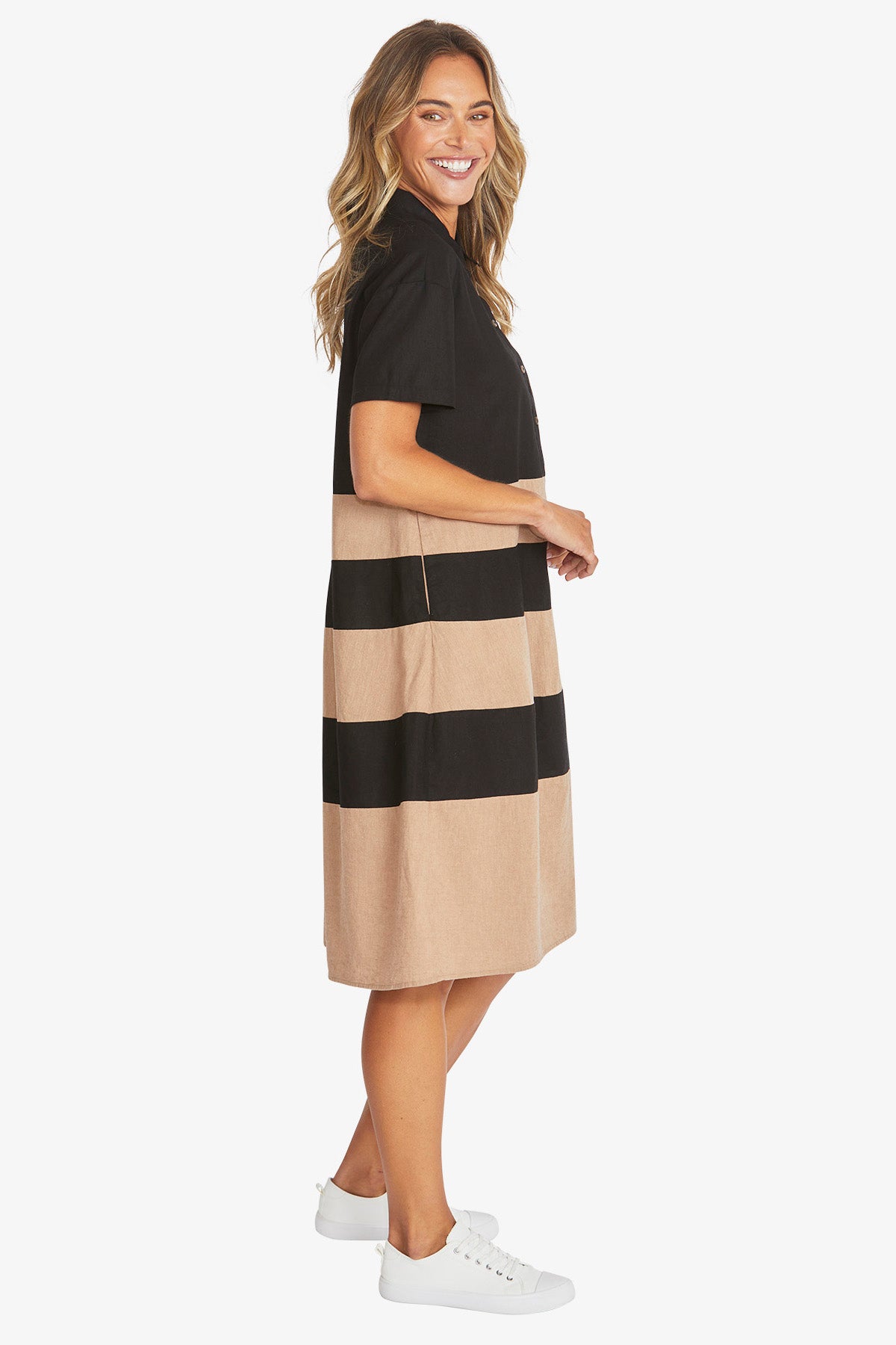 Kasbah Stripe Dress in Black/Wicker