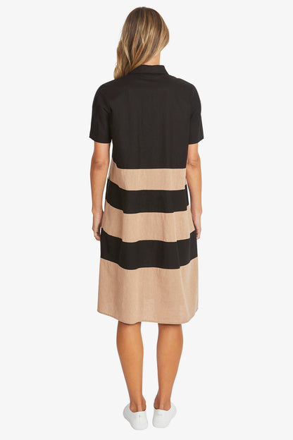 Kasbah Stripe Dress in Black/Wicker