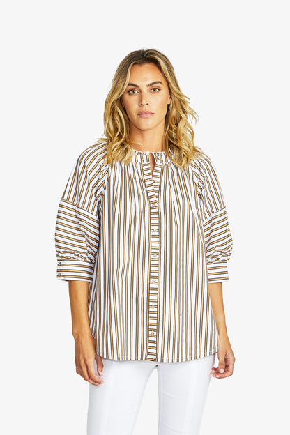 Kendall Stripe Blouse in Caramel/White