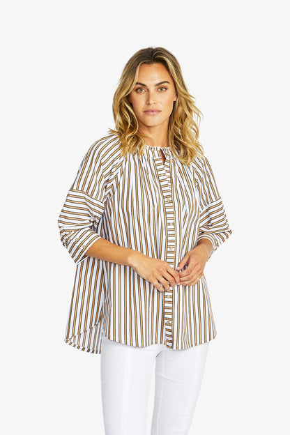 Kendall Stripe Blouse in Caramel/White