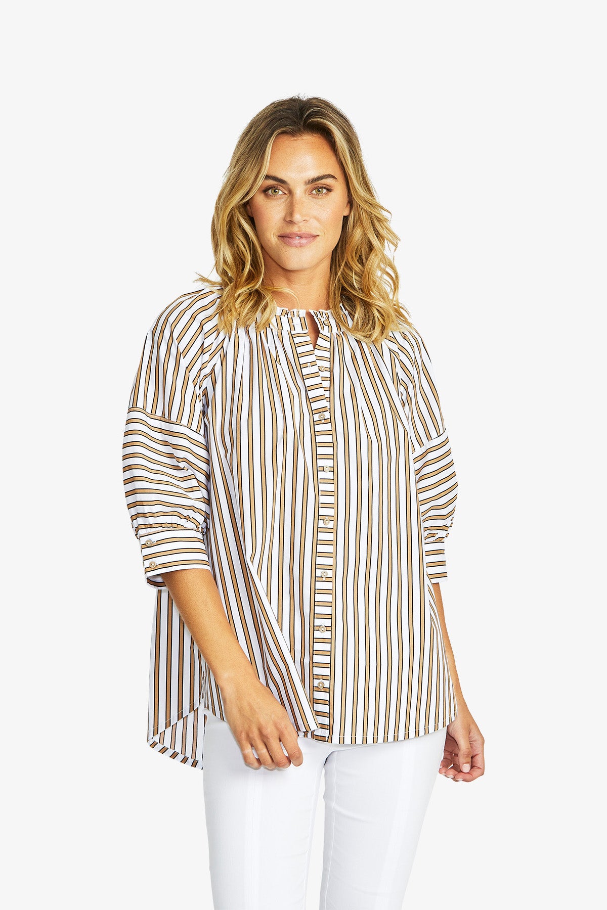 Kendall Stripe Blouse in Caramel/White