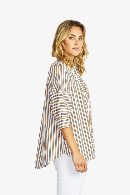 Kendall Stripe Blouse in Caramel/White