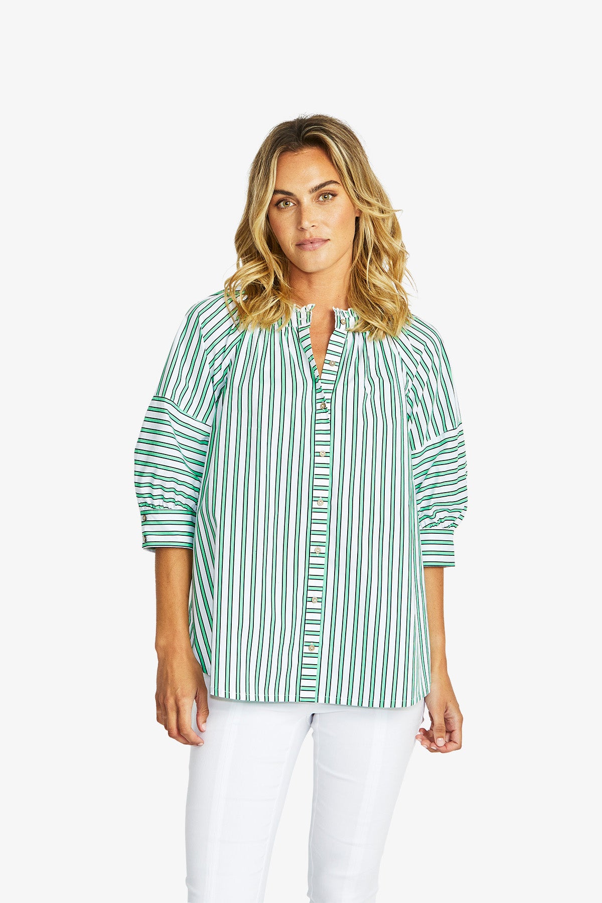 Kendall Stripe Blouse in Spearmint/White