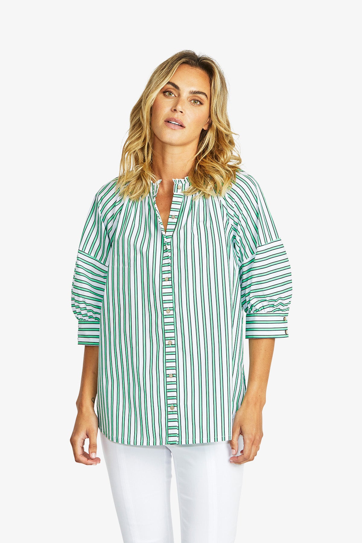 Kendall Stripe Blouse in Spearmint/White