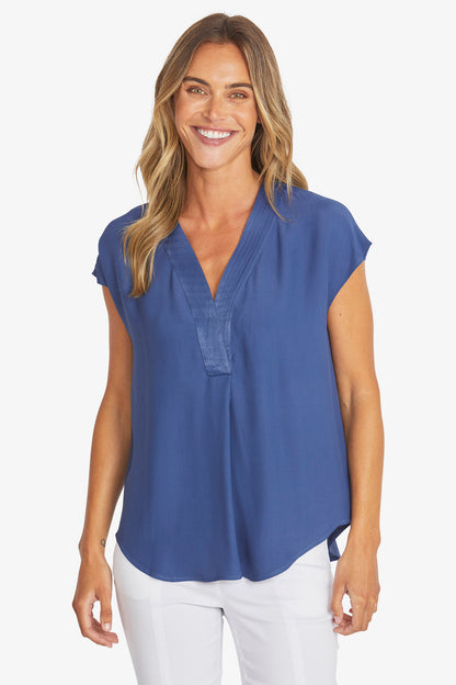 Womens Kira Slinky V Neck Top Blue P595357