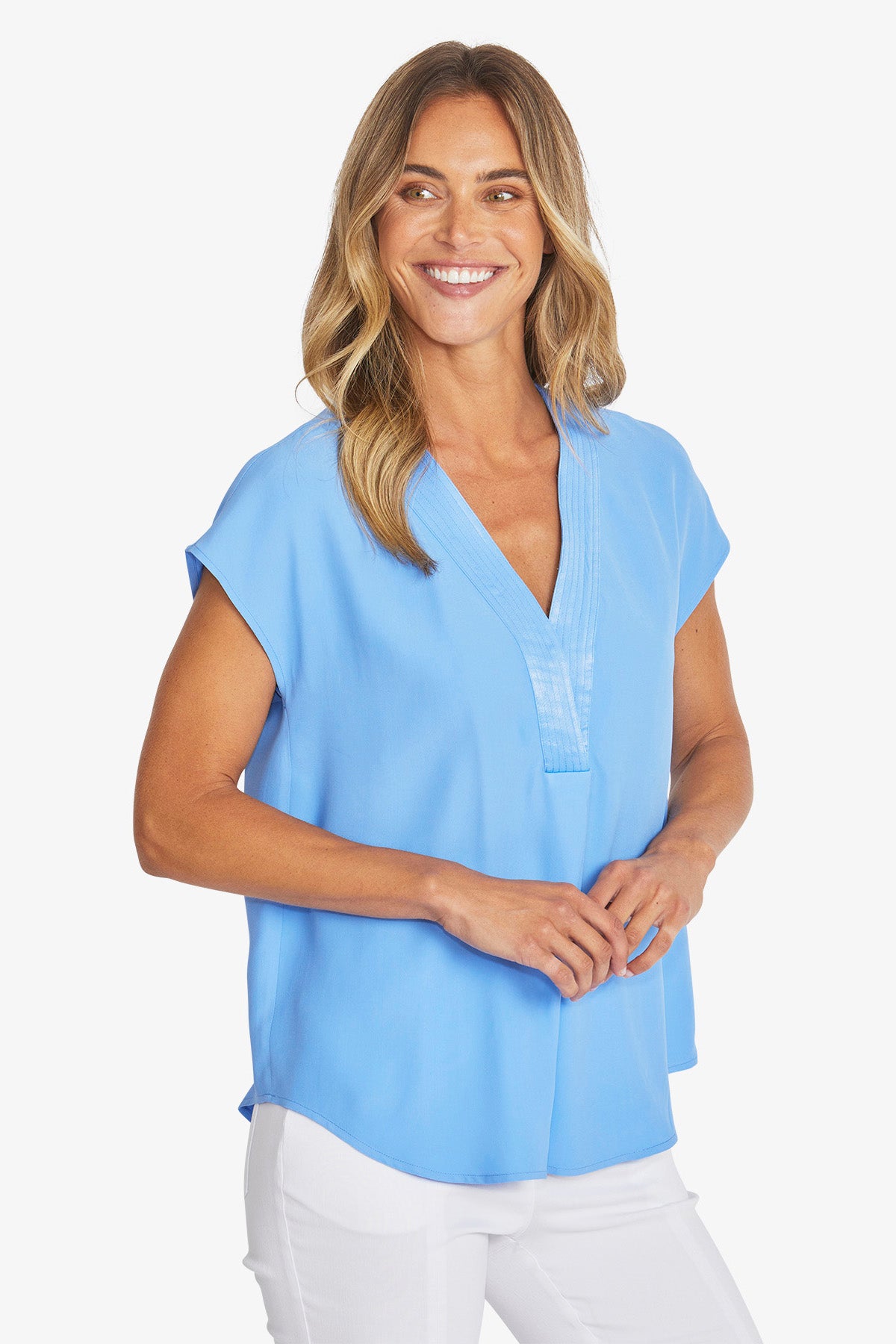 Womens Kira Slinky V Neck Top Blue P595357
