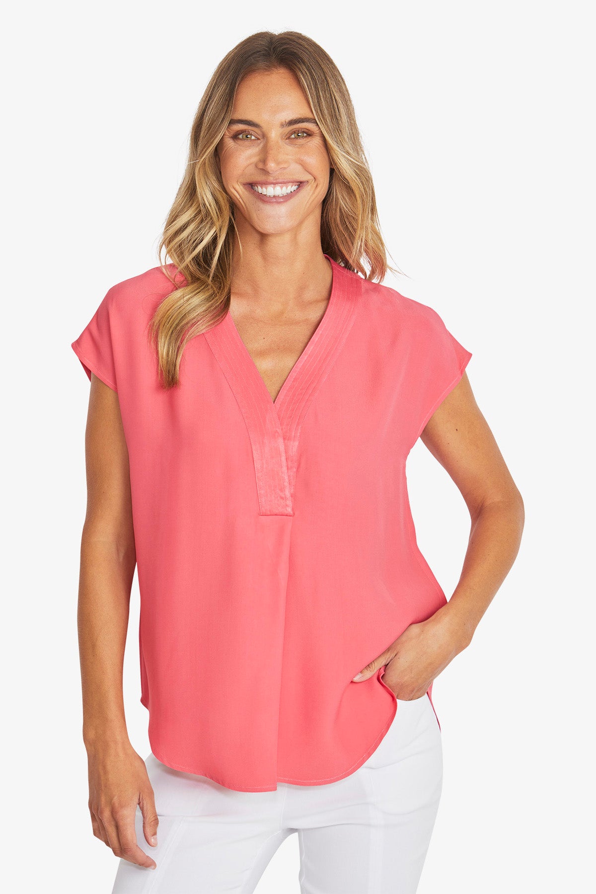 Womens Kira Slinky V Neck Top Pink P595357