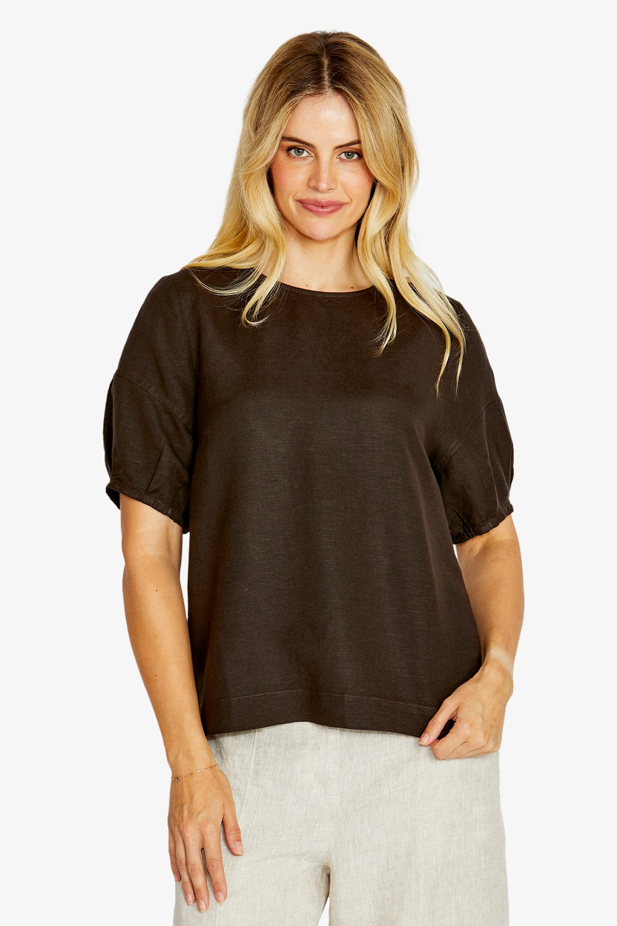 Womens Layla Sslv Buttonbacktop Brown P615317