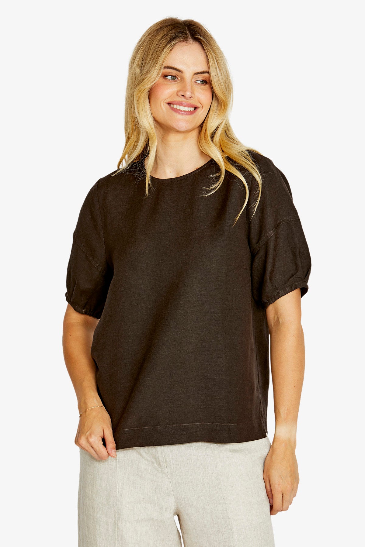 Womens Layla Sslv Buttonbacktop Brown P615317