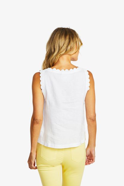 Women's Linen Scallop Top in White | Lucy