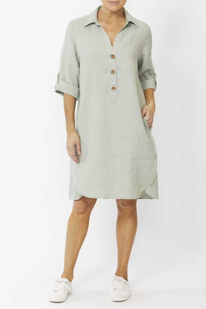 Linen Shirt Dress Tea Green