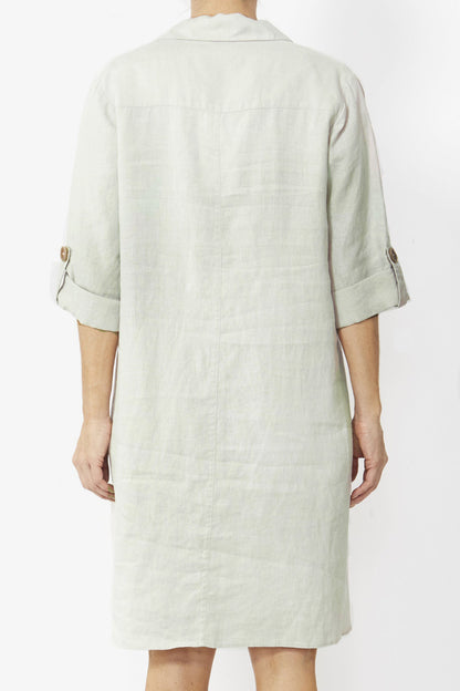 Linen Shirt Dress Tea Green