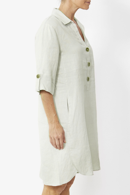 Linen Shirt Dress Tea Green