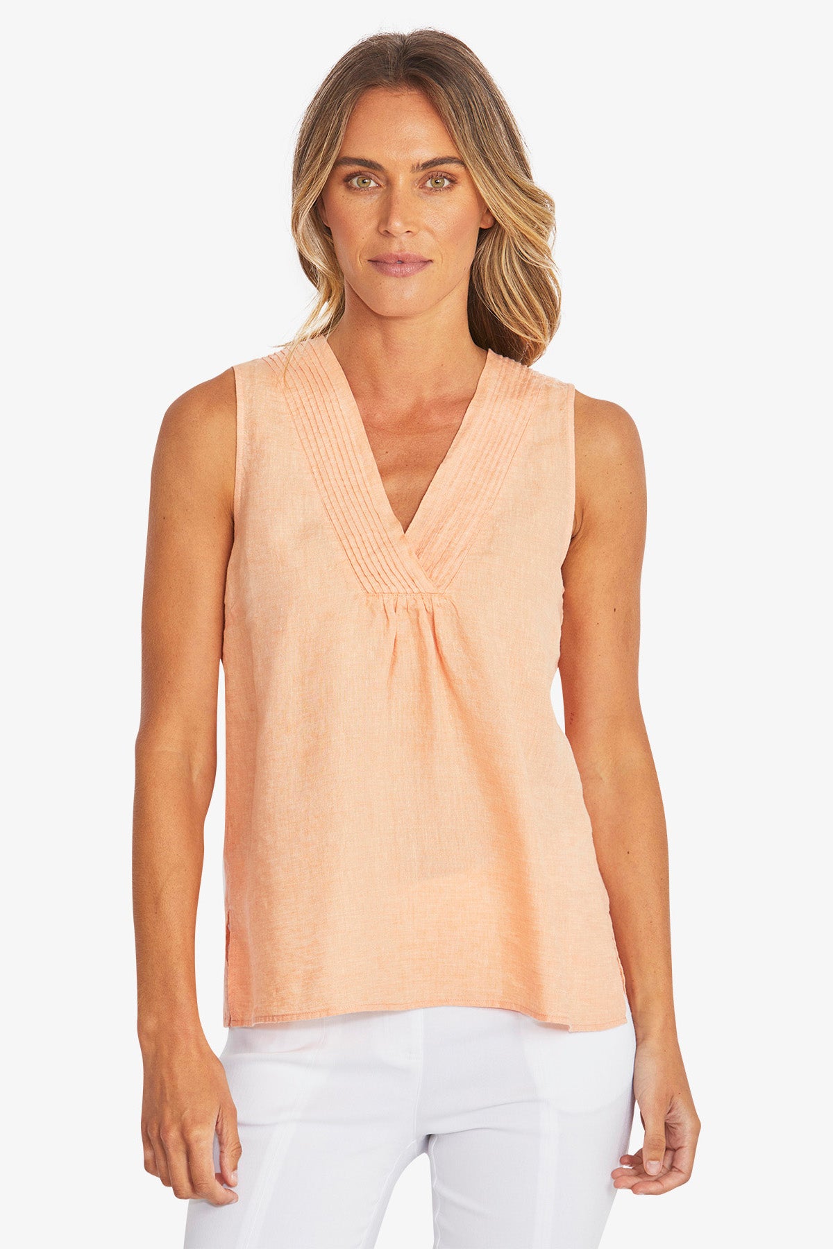 Womens Linen Sleeveless Top Orange P595342