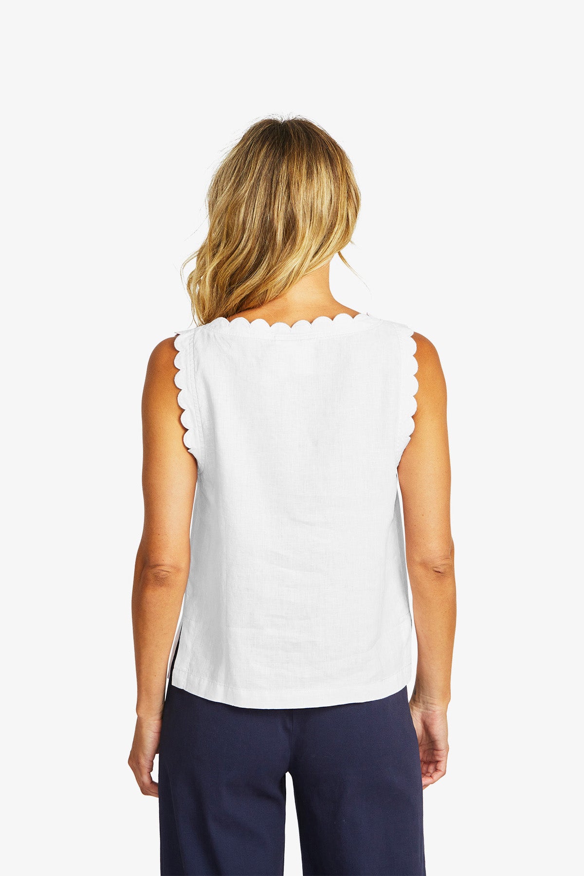Womens Lucy Linen Scallop Top White P595365