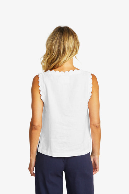 Womens Lucy Linen Scallop Top White P595365