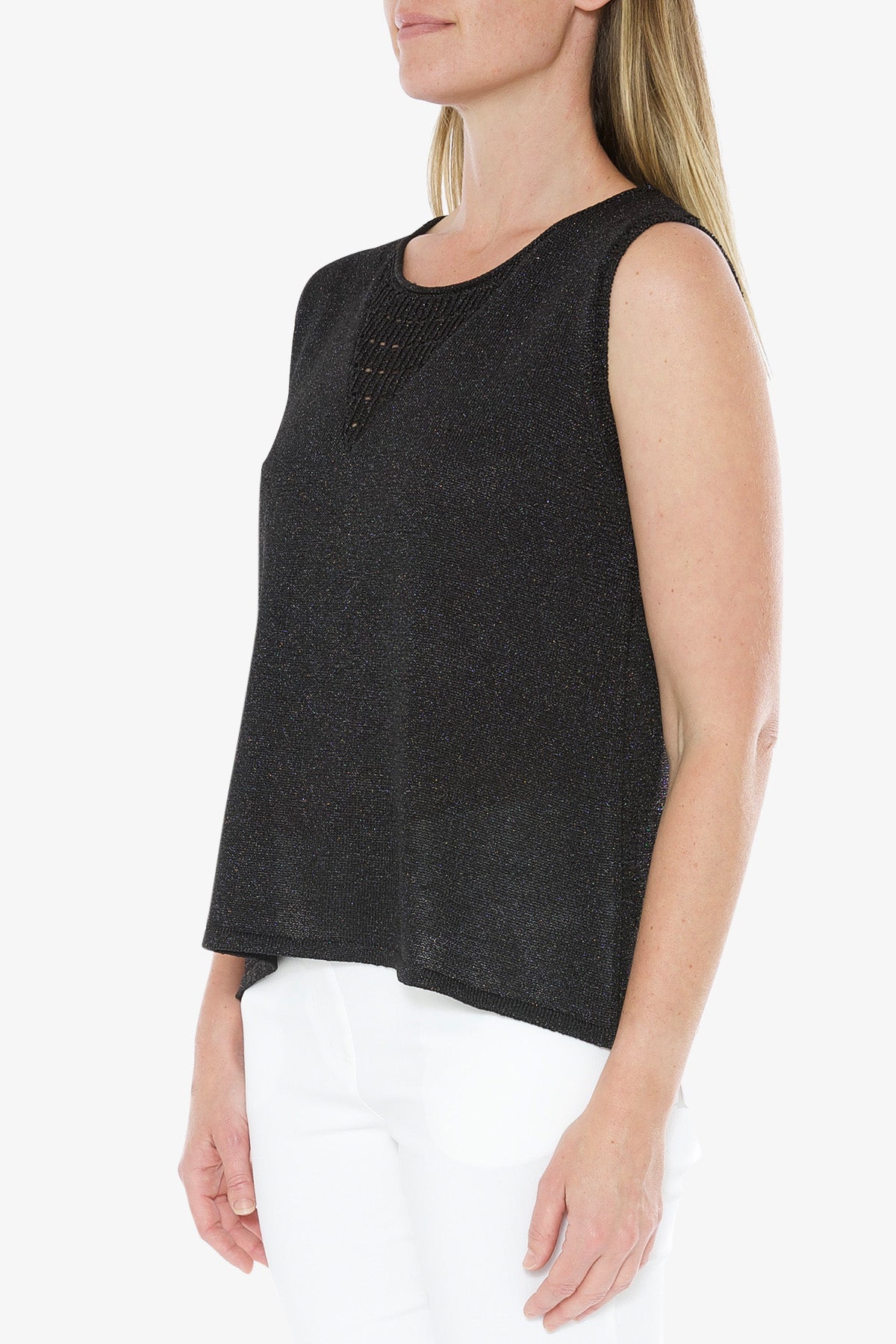 Lurex Sleeve Less Top Black