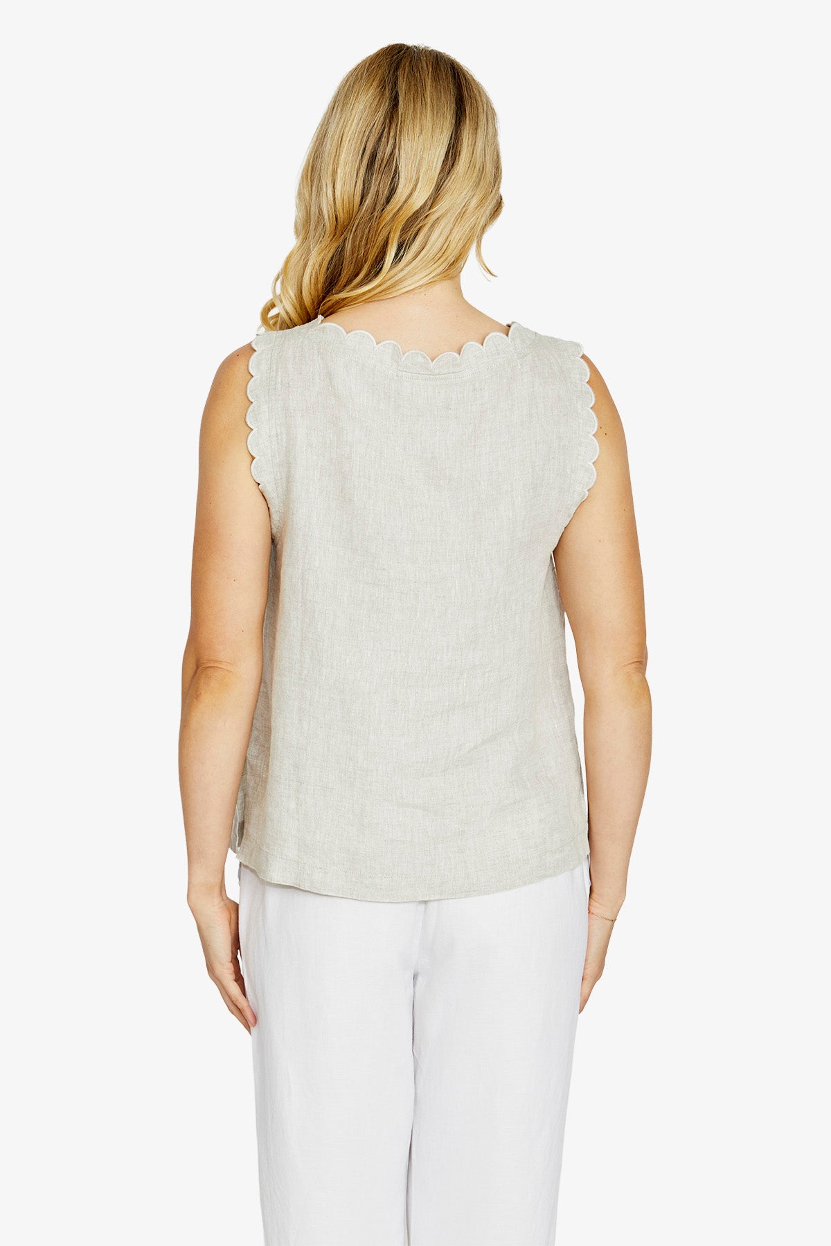 Womens Margie Linen Scallop Top Natural P615363