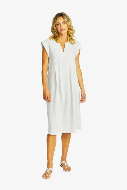 Maria Linen Pintuck Dress in Flax
