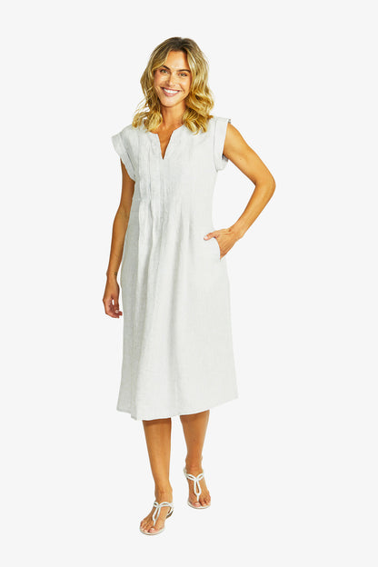 Maria Linen Pintuck Dress in Flax