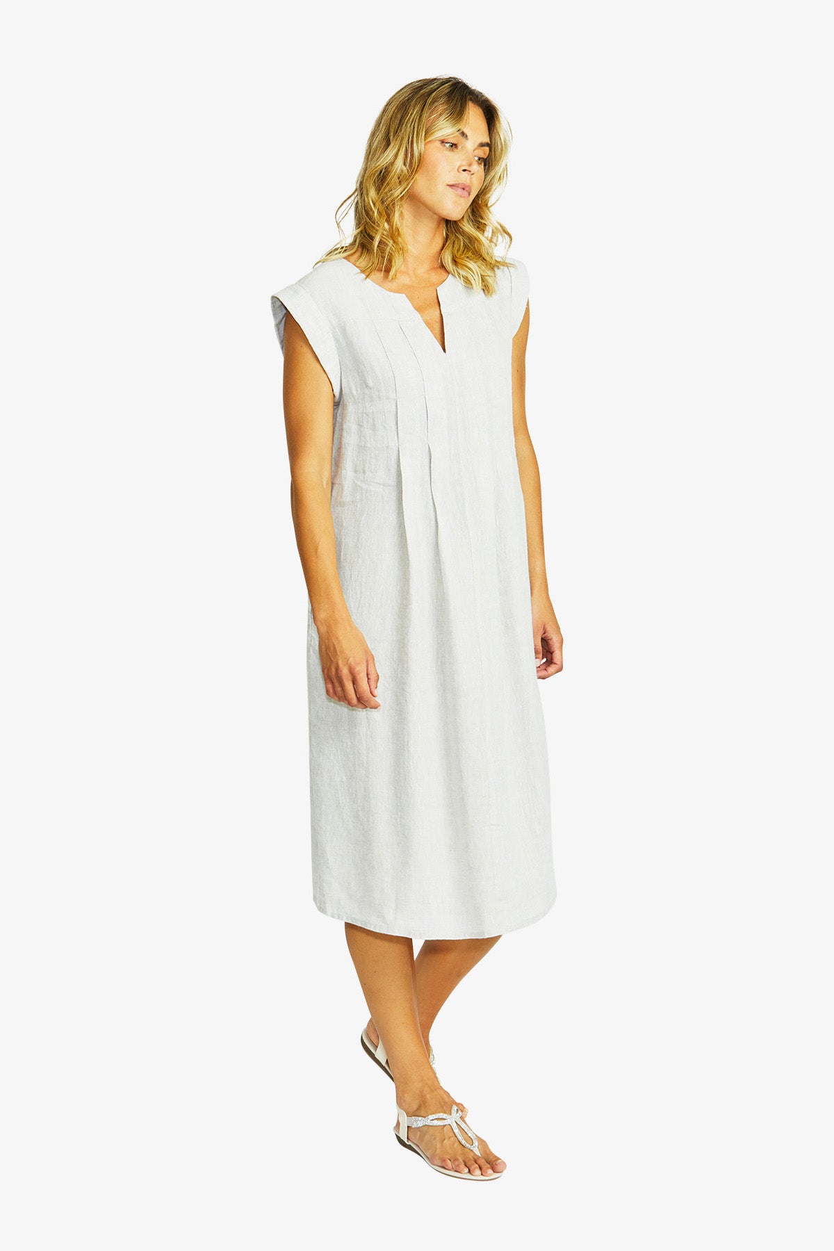 Maria Linen Pintuck Dress in Flax