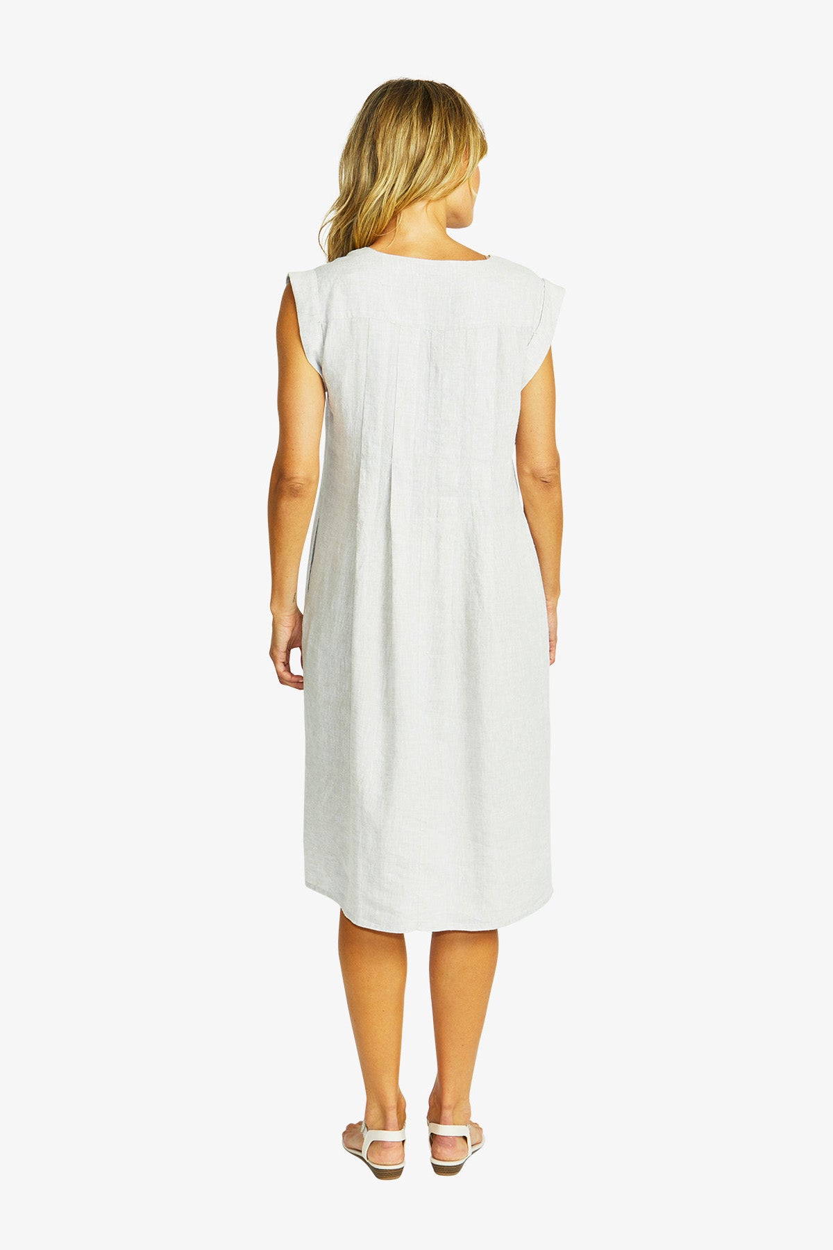 Maria Linen Pintuck Dress in Flax