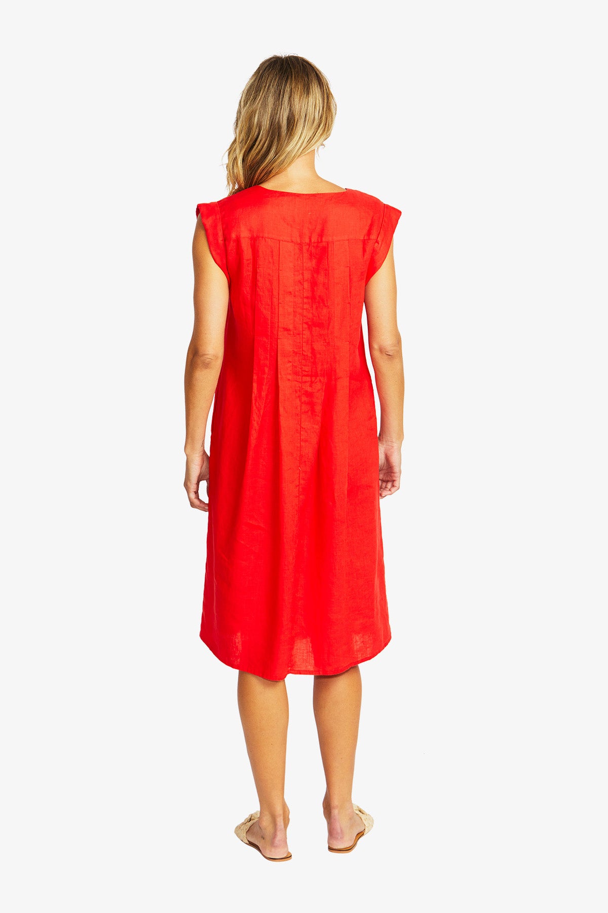Maria Linen Pintuck Dress in Poppy