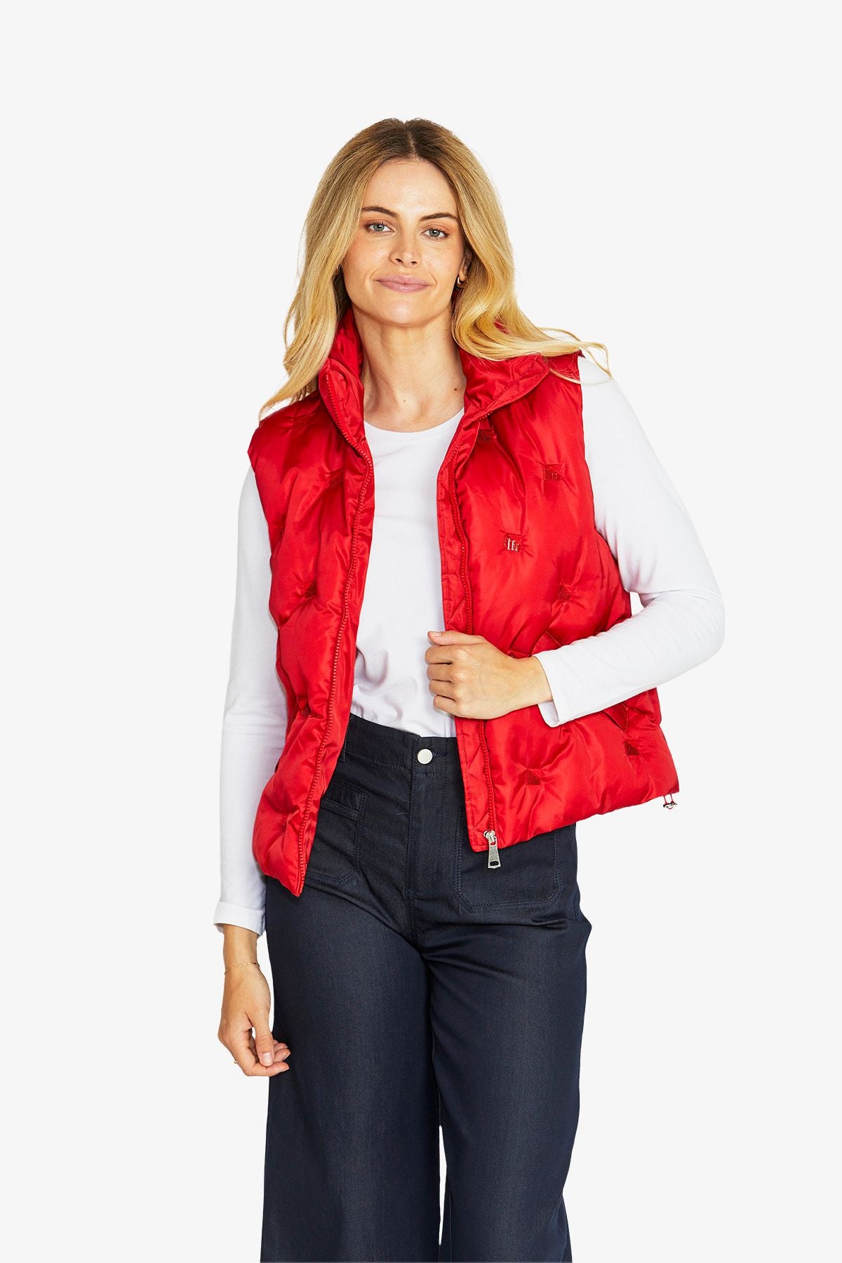 Womens Marilynsequinspuffervest Red P605420