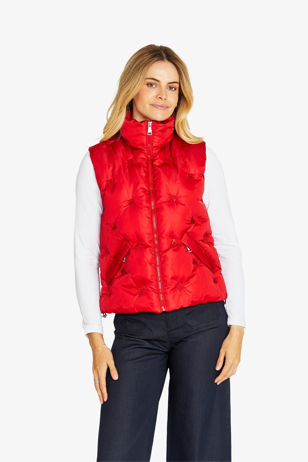 Womens Marilynsequinspuffervest Red P605420