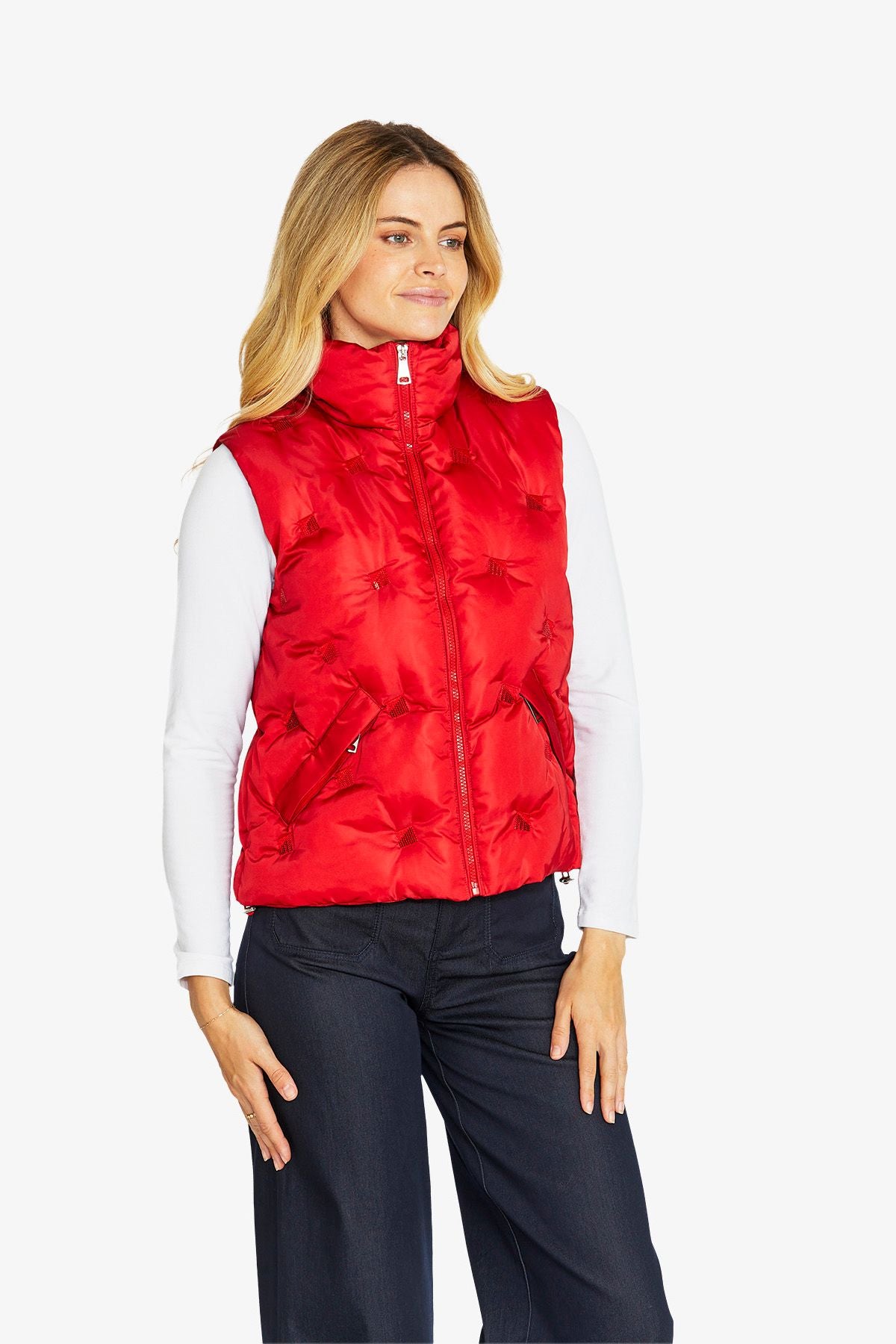 Womens Marilynsequinspuffervest Red P605420