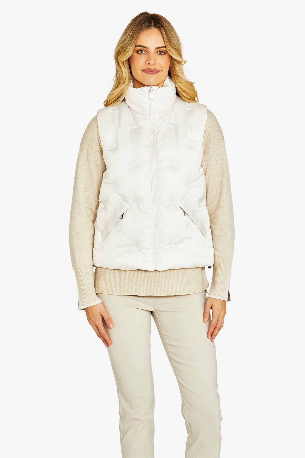 Womens Marilynsequinspuffervest White P605420