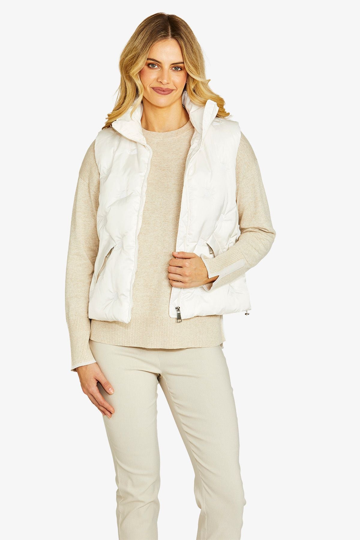 Womens Marilynsequinspuffervest White P605420