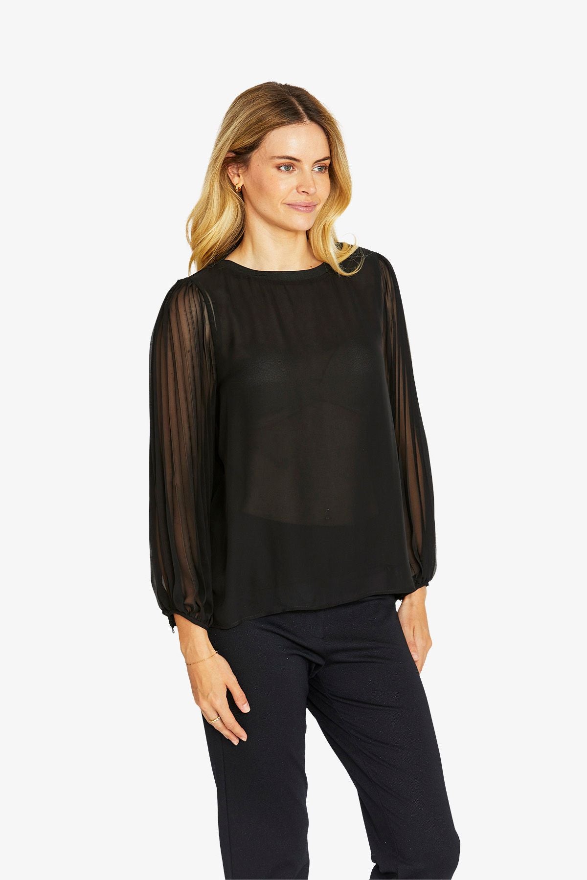 Womens Matilda Pleated Top Black P605321