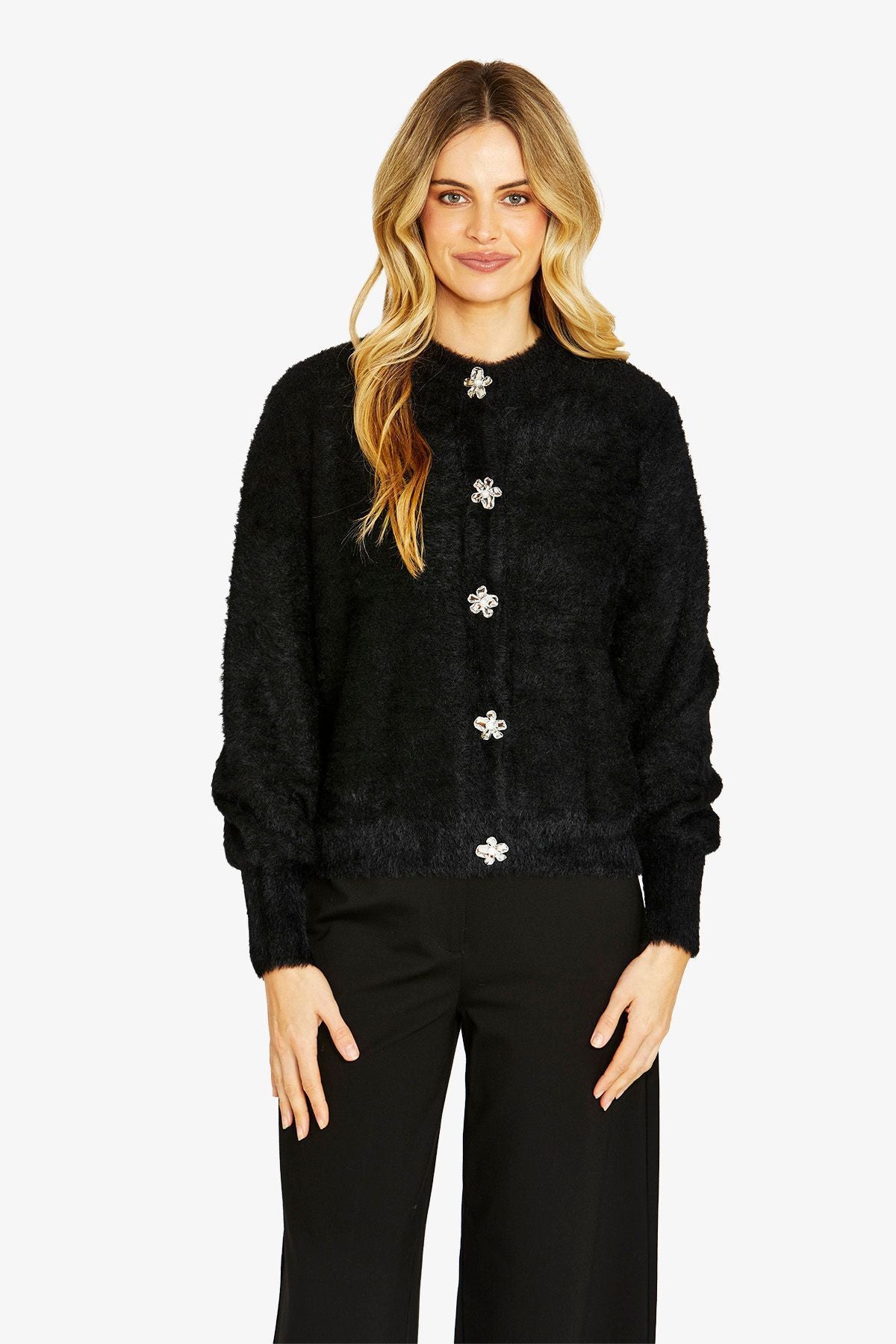 Womens Molly Fluffy Cardigan Black P605026
