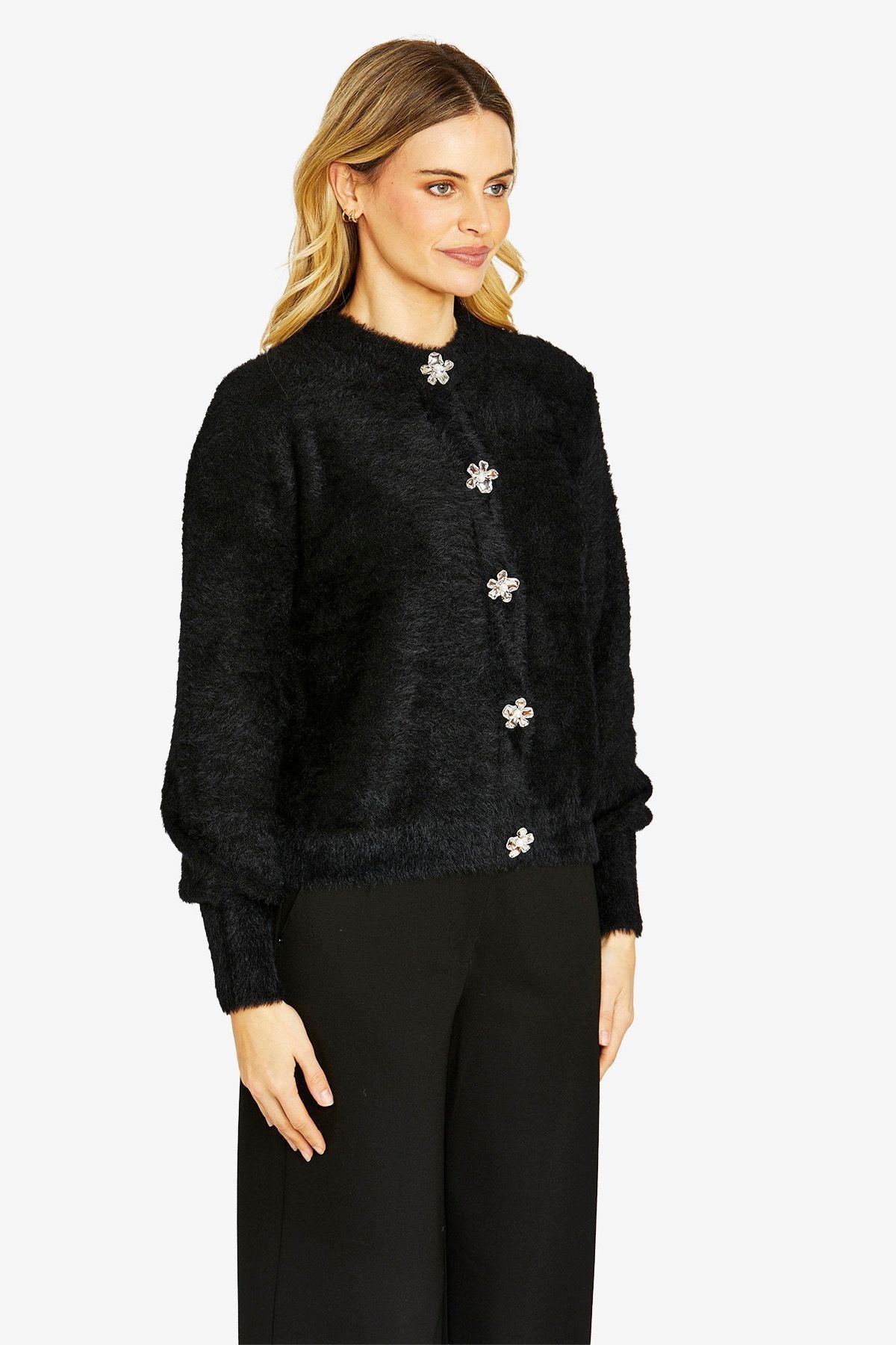 Womens Molly Fluffy Cardigan Black P605026