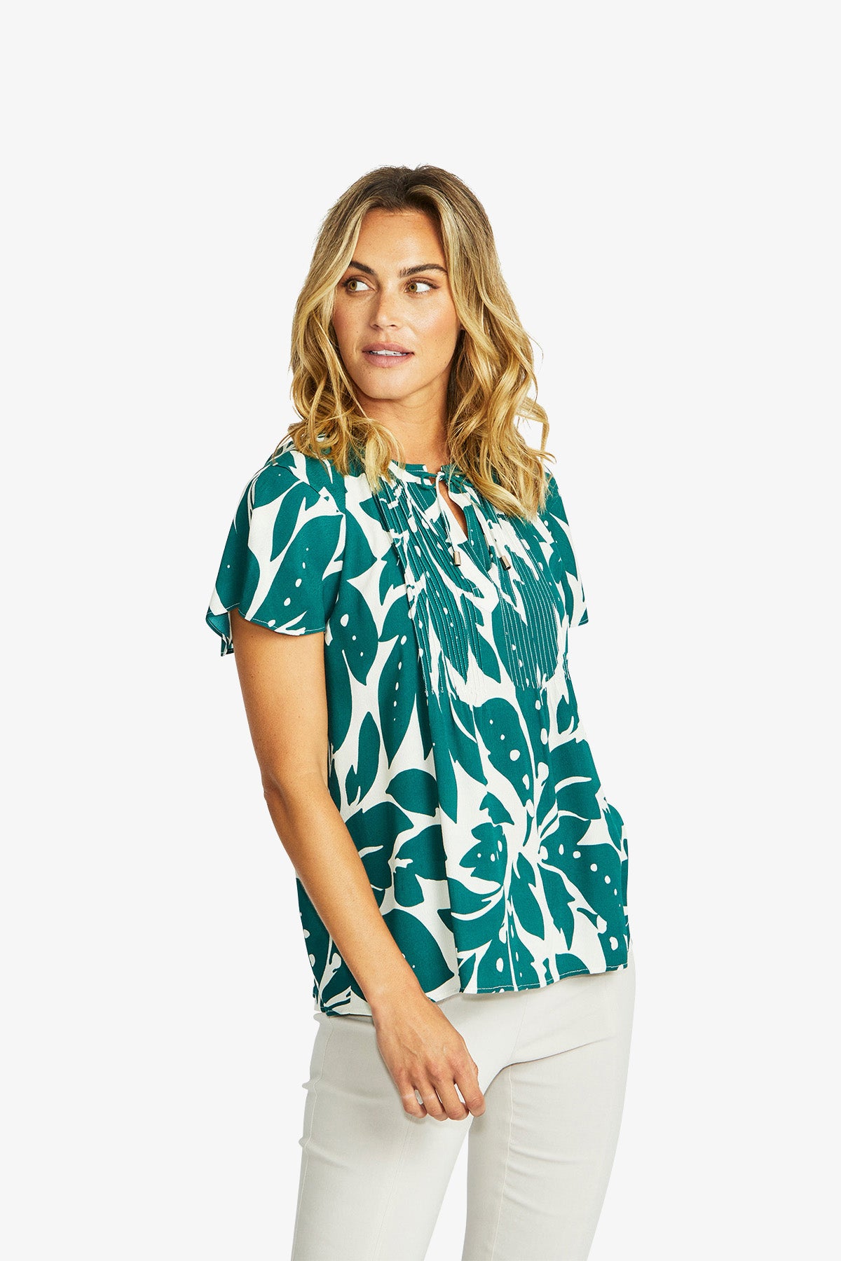 Mono Leaf Pintuck Top