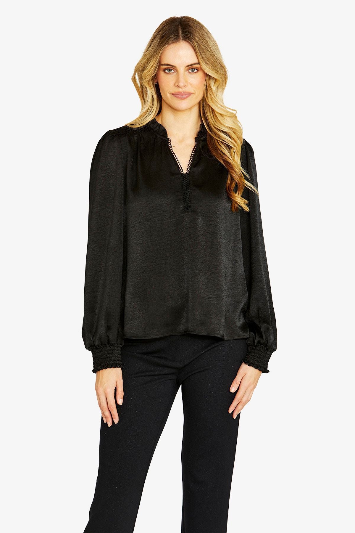 Womens Nessa Shirred Blouse Black P605322